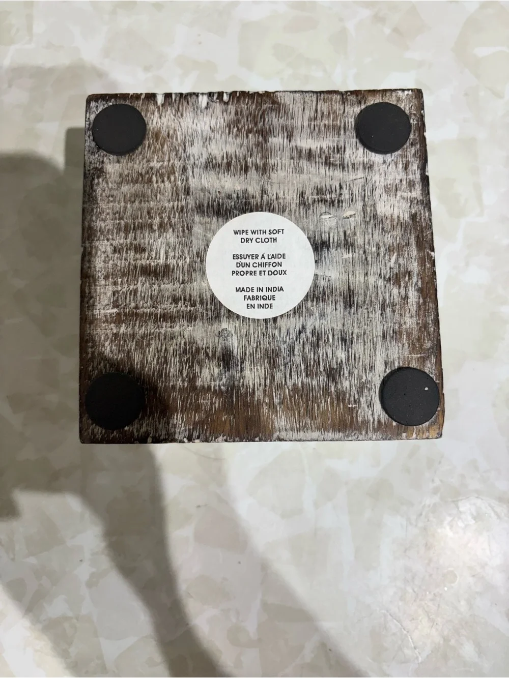 Rustic Carved Wooden Coaster Holder - Whitewashed Brown